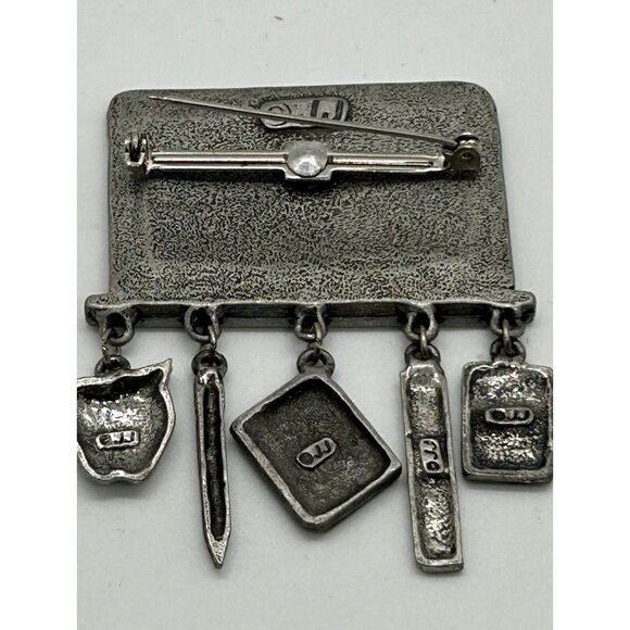 Vintage JJ Teacher Brooch Pewter Math Pin Chalkboard Calculator Charms 2.5 inch - Picture 7 of 7